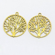 Tibetan Style Alloy Pendants, Flat Round with Tree of Life, Cadmium Free & Nickel Free & Lead Free, Antique Golden, 47x2mm, Hole: 3mm(PALLOY-EA11591Y-AG-NF)