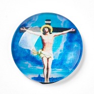 Glass Cabochons, Half Round/Dome with Crucifix Cross, For Easter, Colorful, 25x6~6.5mm(GLAA-WH0012-20)