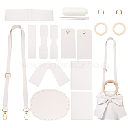 DIY PU Leather Mini Bowknot Bucket Bags Kits, Including Needle, Threads, Wood Round Ring Handle, Adjustable Bag Strap, Fabric with Magnetic Clasp, White, Finished: 140x140x700mm(DIY-WH0292-93B)