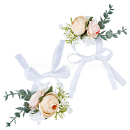 Silk Wrist, with Plastic Imitation Flower, for Wedding, Party Decorations, Bisque, 585~590mm(AJEW-WH0241-13A)