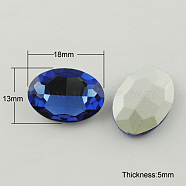 Glass Pointed Back Rhinestone, Back Plated, Faceted, Oval, Royal Blue, 13x18x5mm(RGLA-Q012-13)