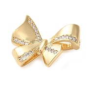 Brass Micro Pave Clear Cubic Zirconia Fold Over Clasps, Bowknot, Real 18K Gold Plated, 20x24x9mm(KK-G505-30G)