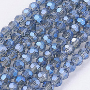 Faceted(32 Facets) Round Electroplate Glass Beads Strands, Blue, about 3mm in diameter, hole: 1mm(X-EGLA-D021-59)