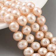 Natural Cultured Freshwater Pearl Beads Strands, Potato, Coral, 10~11mm, Hole: 0.6mm, about 18~19pcs/strand, 6.89~7.09 inch(17.5~18cm)(PEAR-C003-22C)