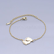 201 Stainless Steel Link Bracelets, with Lobster Claw Clasps, Baby Feet, Golden, 6-3/4 inch(17~17.25cm)(BJEW-T011-JN505-2)