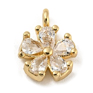 Brass with Clear Cubic Zirconia Charms, Light Gold, Flower, 9.5x7.5x2.5mm, Hole: 1.2mm(X-KK-G478-02A-KCG)