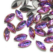 DIY Pointed Back K9 Glass Rhinestone Cabochons, Random Color Back Plated, Faceted, Horse Eye, Violet Blue, 10x5x2.5mm(RGLA-T051-5x10mm-04)