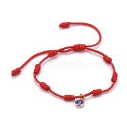 Adjustable Nylon Thread Charm Bracelets, Lampwork Flat Round with Evil Eye, Red, Inner Diameter: 1-3/4~3-5/8 inch(4.6~9.2cm)(BJEW-JB06274-02)
