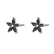 Cubic Zirconia Flower Stud Earrings, Silver 925 Sterling Silver Post Earrings, Black, 7.2mm(FY1254-11)