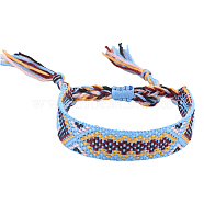 Polyester-cotton Braided Rhombus Pattern Cord Bracelet, Ethnic Tribal Adjustable Brazilian Bracelet for Women, Sky Blue, 5-7/8~11 inch(15~28cm)(FIND-PW0013-001A-20)