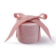 Velvet Jewelry Set Box, with Ribbon and Card Paper, for Necklaces, Column, Pink, 6x5.5cm, Inner Diameter: 5.1cm(VBOX-F003-04)