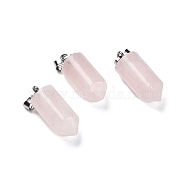 Natural Rose Quartz Pointed Pendants, Bullet charms with Stainless Steel Color Plated 201 Stainless Steel Snap on Bails, 26x10.5mm, Hole: 7x3.5mm(G-E596-02P-05)