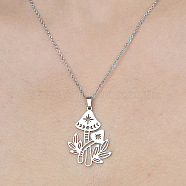 201 Stainless Steel Hollow Mushroom Pendant Necklace, Stainless Steel Color, 17.72 inch(45cm)(NJEW-OY001-69)