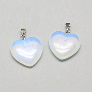 Opalite Pendants, with Iron Findings, Heart, Platinum, 21~22x20x4~5mm, Hole: 6x2mm(X-G-T002-23)
