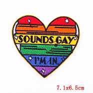 Computerized Embroidery Cloth Iron on/Sew on Patches, Costume Accessories, Heart with Word, Colorful, 65x71mm(PATC-PW0002-02B)