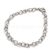 Fashionable 304 Stainless Steel Side Twisted Chain Bracelets, with Lobster Claw Clasps, Stainless Steel Color, 7/8 inch(22cm)(STAS-A028-B073P)