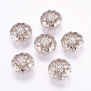 Iron Filigree Beads, Flat Round, Platinum Color, 23mm in diameter, 12.5mm thick, hole: 2mm(E060Y)