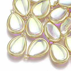 Glass Pendants, with Brass Findings, AB Colors Plated, teardrop, Golden, Colorful, 23x15x7mm, Hole: 1.5mm(X-GLAA-S179-09)