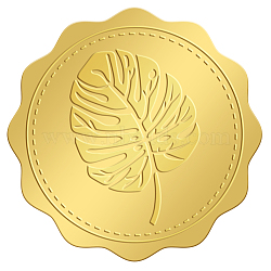 Self Adhesive Gold Foil Embossed Stickers, Medal Decoration Sticker, Leaf Pattern, 5x5cm(DIY-WH0211-143)