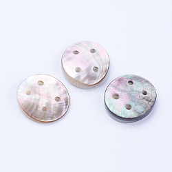 Natural Black Lip Shell Buttons, 4-Hole, Flat Round, Black, 28x25x4~5mm, Hole: 2.5mm(X-SSHEL-F301-03)