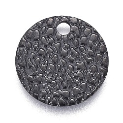 304 Stainless Steel Charms, Textured, Laser Cut, Flat Round, Electrophoresis Black, 10x0.8mm, Hole: 1.4mm(STAS-M228-B03-B)