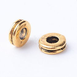 Tibetan Style Alloy Spacer Beads, Donut, Cadmium Free & Nickel Free & Lead Free, Antique Golden, 6x2mm, Hole: 2.5mm, about 3800pcs/1000g(TIBE-Q063-53AG-NR)