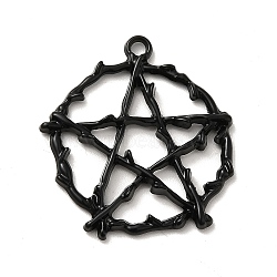 Alloy Pendant, Round with Star Pattern, Electrophoresis Black, 28x26x3mm, Hole: 2mm(FIND-C014-02EB)