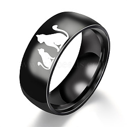 Cat Shape Pattern 201 Stainless Steel Finger Rings, Black, US Size 9(18.9mm)(FS-WG30D97-10)