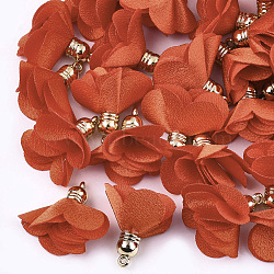 Cloth Pendants, with CCB Plastic, Flower, Golden, Orange Red, 30~35x25~37mm, Hole: 1.6mm(X-FIND-S300-06H)