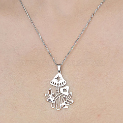 201 Stainless Steel Hollow Mushroom Pendant Necklace, Stainless Steel Color, 17.72 inch(45cm)(NJEW-OY001-69)