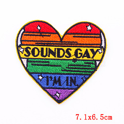 Computerized Embroidery Cloth Iron on/Sew on Patches, Costume Accessories, Heart with Word, Colorful, 65x71mm(PATC-PW0002-02B)