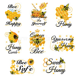 8 Sheets 8 Styles PVC Waterproof Wall Stickers, Self-Adhesive Decals, for Window or Stairway Home Decoration, Rectangle, Bees Pattern, 200x145mm, about 1 sheets/style(DIY-WH0345-036)