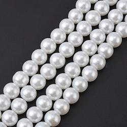 Glass Pearl Beads Strands, Pearlized, Round, White, 10mm, Hole: 1mm, about 80pcs/strand, 30.71 inch(78cm).(HY-10D-B01-1)