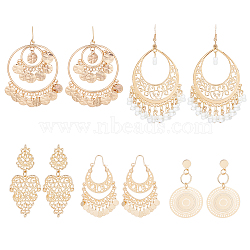 5 Pairs 5 Style Alloy Flat Round & Teardrop Filligree Boho Chandelier Earrings, Glass Seed Beaded Long Drop Earrings for Women, Golden, 52~90mm, Pin: 0.7~0.8mm, 1 Pair/style(EJEW-AN0003-01)