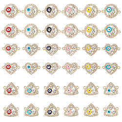 PandaHall Elite 36Pcs 18 Style Rack Plating Light Gold Alloy Enamel Links Connectors, with Crystal Rhinestone, Cadmium Free & Nickel Free & Lead Free, Triangle & Flat Round & Heart, Mixed Color, 15~23x17~23.5x3~3.5mm, Hole: 1.6mm, 2pcs/style(ENAM-PH0001-88)