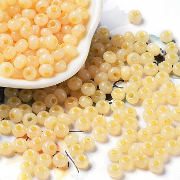 Imitation Jade Glass Seed Beads, Luster, Dyed, Round, Yellow, 5.5x3.5mm, Hole: 1.5mm