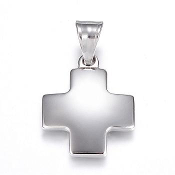 Tarnish Resistant 304 Stainless Steel Pendants, Cross, Stainless Steel Color, 25x21x3mm, Hole: 8x5mm