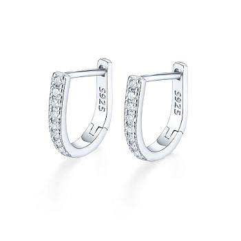 Rhodium Plated 925 Sterling Silver Micro Pave Cubic Zirconia Hoop Earrings, with S925 Stamp, Platinum, 11mm