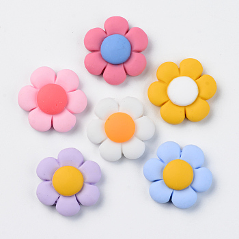 Resin Cabochons, Opaque, Flower, Mixed Color, 24x22.5x7mm