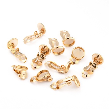 304 Stainless Steel Clip-on Earring Setting, Flat Round, Golden, 15.5x10x8mm, Hole: 3mm, Tray: 8mm