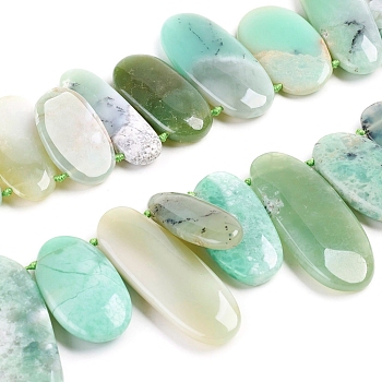 Natural Chrysoprase Beads Strands, Oval, 22~50x8~22x4~7mm, Hole: 0.5mm, about 27pcs/strand, 16.14 inch(41cm)