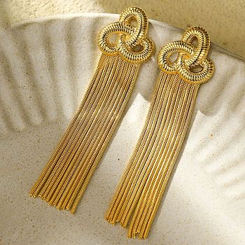 304 Stainless Steel Stud Earrings, Tassels, Golden, 77x19.9mm