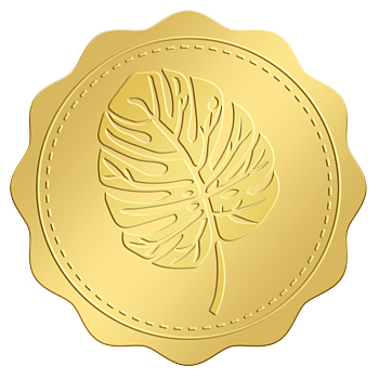 Self Adhesive Gold Foil Embossed Stickers, Medal Decoration Sticker, Leaf Pattern, 5x5cm