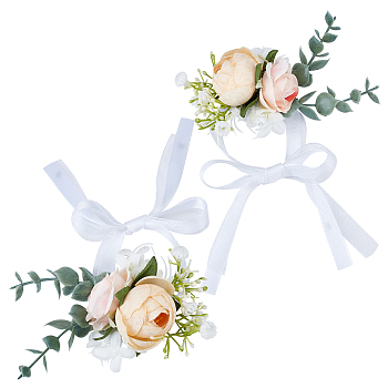 Silk Wrist, with Plastic Imitation Flower, for Wedding, Party Decorations, Bisque, 585~590mm