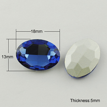 Glass Pointed Back Rhinestone, Back Plated, Faceted, Oval, Royal Blue, 13x18x5mm