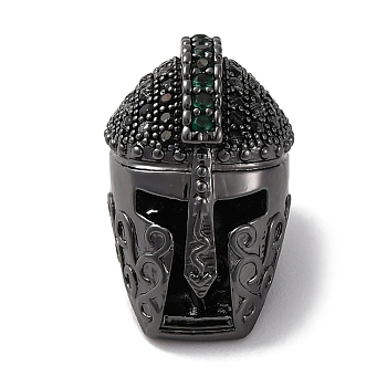 Helmet Shape Brass with Cubic Zirconia Beads, Cadmium Free & Lead Free, Long-Lasting Plated, Black, 17.5x11x13mm, Hole: 1.5mm