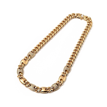 Crystal Rhinestone Coffee Bean Link Chain Necklace, Ion Plating(IP) 304 Stainless Steel Curb Chains Gothic Necklace for Men Women, Golden, 23.31 inch(59.2cm)