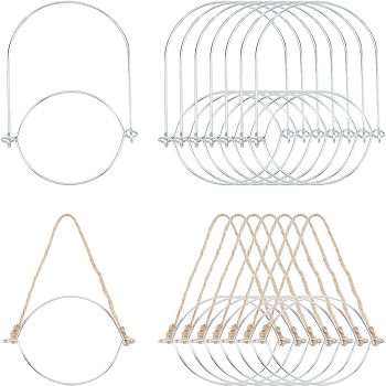 SUPERFINDINGS 16Pcs 2 Style Tinplate Wire Hanger, with Twine Hemp Rope Handles, for Regular/Wide Mouth Mason Jars Canning Jars DIY Solar Lamp Handles, Platinum, 105mm, 8pcs/style