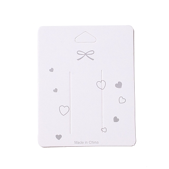Paper Hair Clip Display Cards, Rectangle with Heart and Bowknot Pattern, White, 9.5x7.5x0.03cm, Hole: 17x9mm
