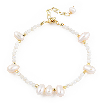 Natural White Shell & Pearl Beaded Bracelet for Women, Creamy White, 6-3/4 inch(17.2cm)